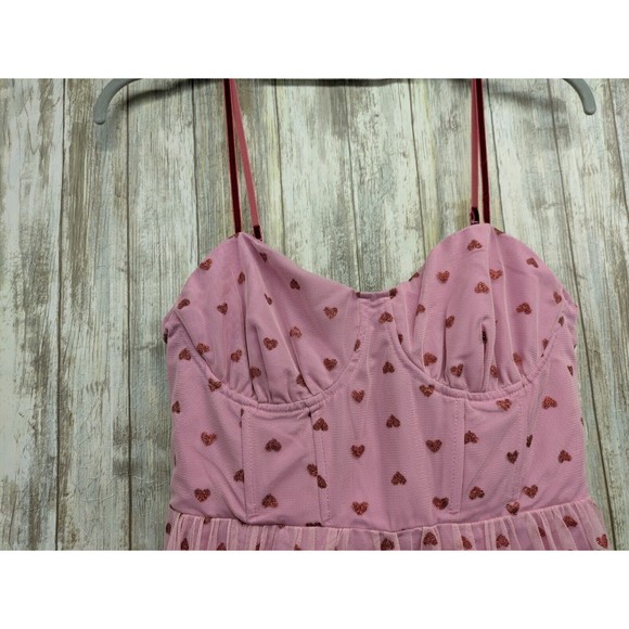 Betsey Johnson Classically Pink Glitter Heart Bustier Tulle Dress Size 6 NWT - Picture 2 of 13
